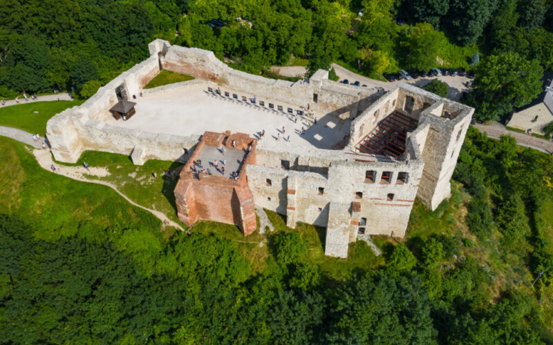 Kazimierz Dolny, Poland. Aerial view of Castle in Kazimierz Dolny, a popular tourist destination in Poland. Bird's-eye view.